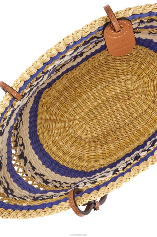 Loewe fil otu ve dana derisinden sepet tote 0260095 kadınlar doğal/mavi