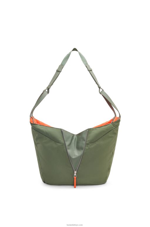 Loewe hamak taşıma çantası geri dönüşümlü naylon çanta 02600446 kadınlar eski haki