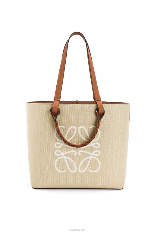 Loewe jakarlı ve dana derisinden anagram tote çanta 02600122 kadınlar ekru/ten rengi