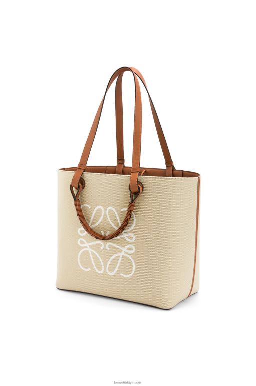 Loewe jakarlı ve dana derisinden anagram tote çanta 02600122 kadınlar ekru/ten rengi