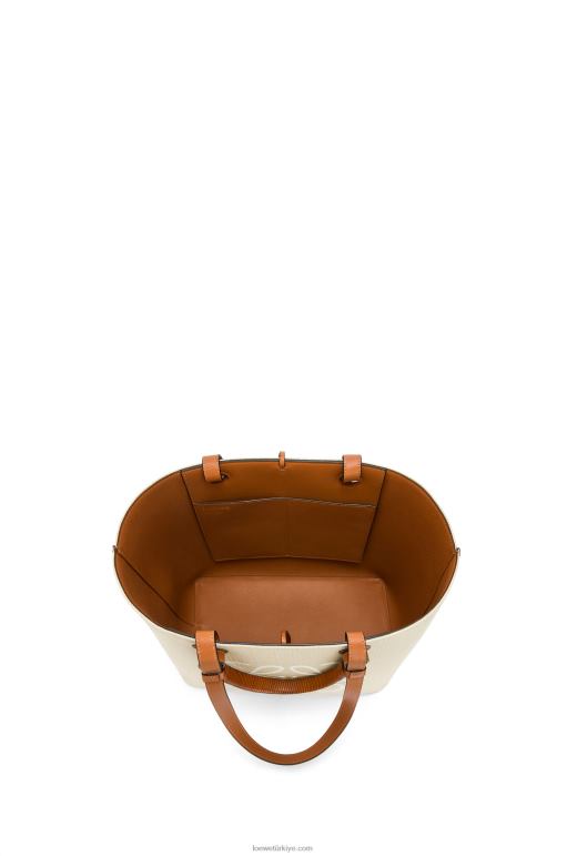 Loewe jakarlı ve dana derisinden anagram tote çanta 02600122 kadınlar ekru/ten rengi