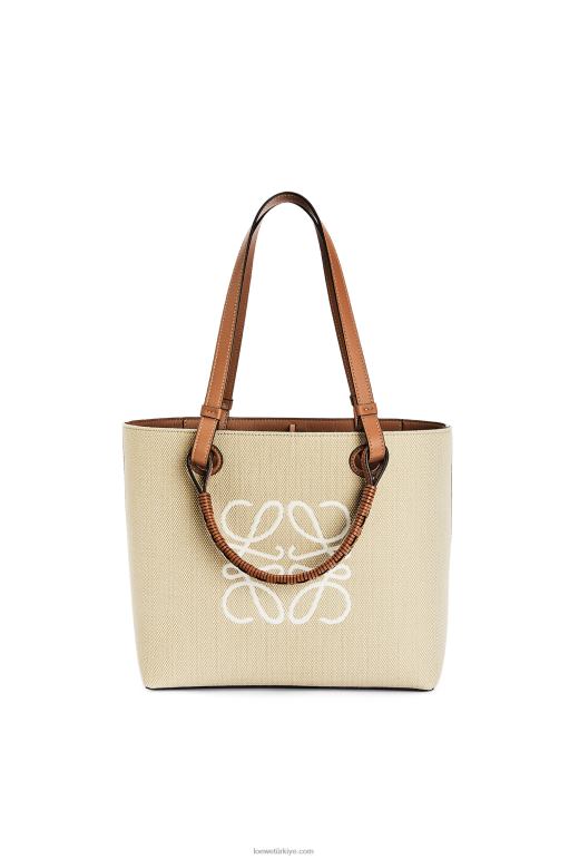 Loewe jakarlı ve dana derisinden küçük anagram tote çanta 02600121 kadınlar ekru/ten rengi
