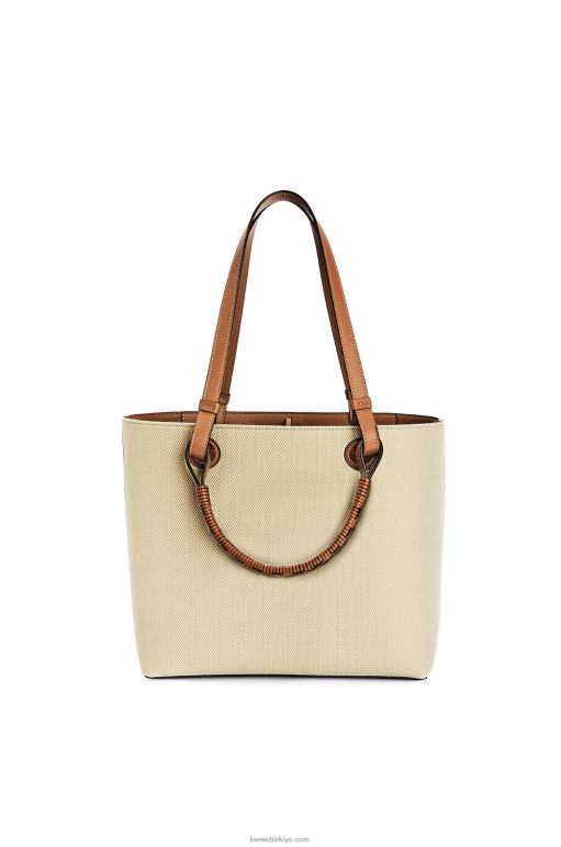 Loewe jakarlı ve dana derisinden küçük anagram tote çanta 02600121 kadınlar ekru/ten rengi
