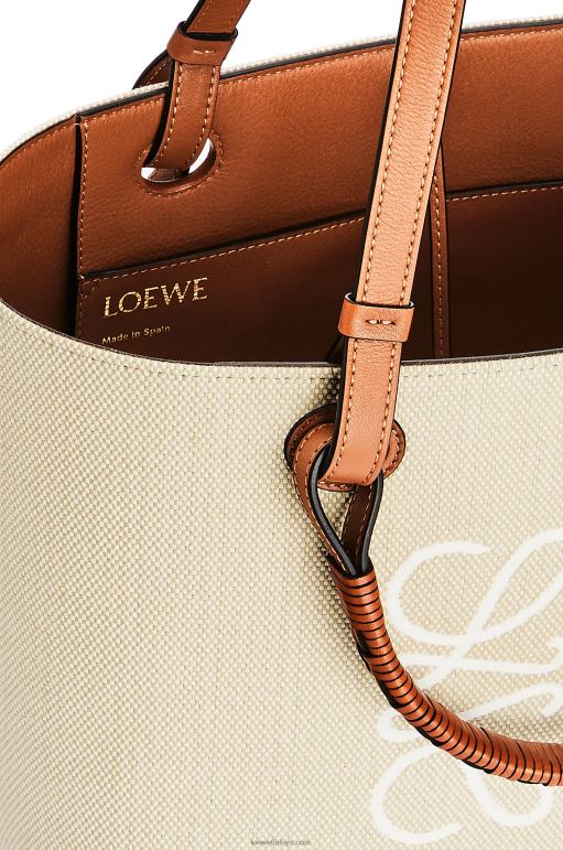 Loewe jakarlı ve dana derisinden küçük anagram tote çanta 02600121 kadınlar ekru/ten rengi