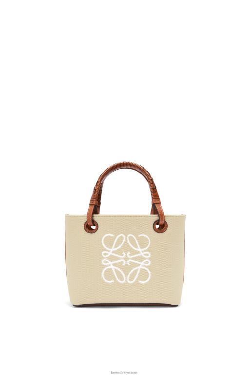 Loewe jakarlı ve dana derisinden mini anagram tote çanta 02600128 kadınlar ekru/ten rengi