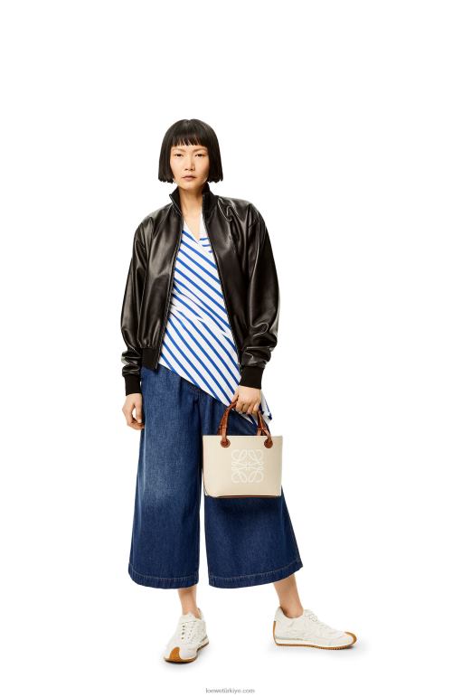 Loewe jakarlı ve dana derisinden mini anagram tote çanta 02600128 kadınlar ekru/ten rengi