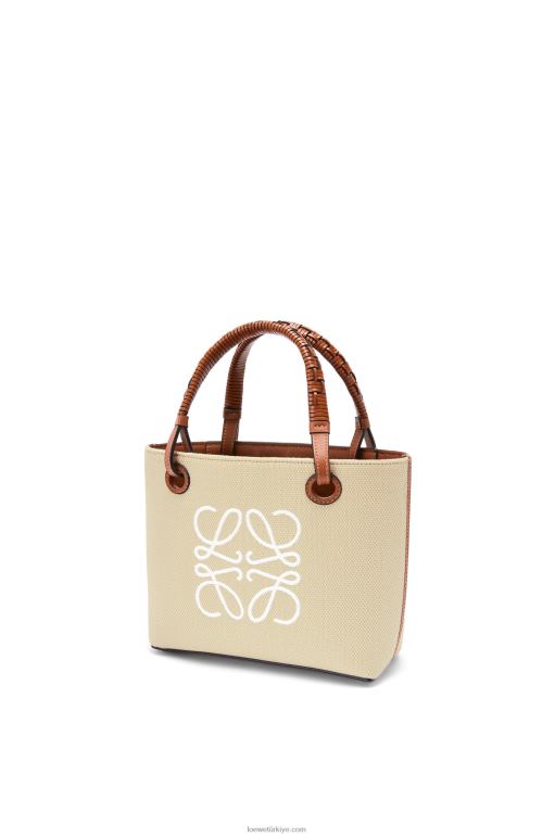 Loewe jakarlı ve dana derisinden mini anagram tote çanta 02600128 kadınlar ekru/ten rengi