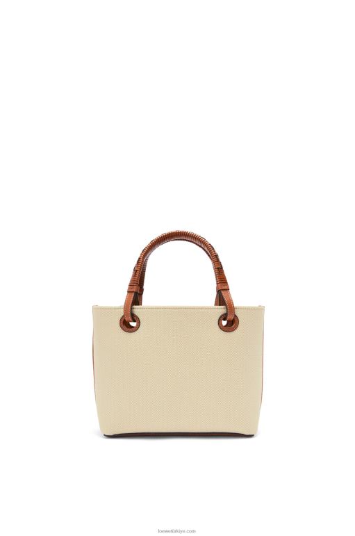 Loewe jakarlı ve dana derisinden mini anagram tote çanta 02600128 kadınlar ekru/ten rengi