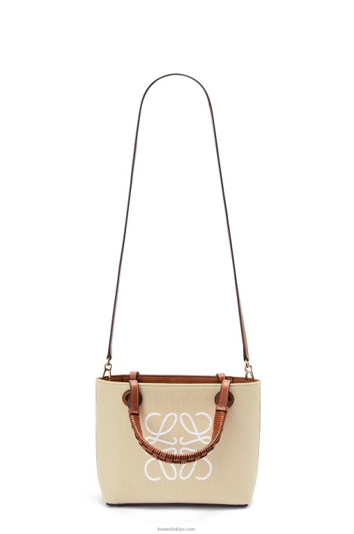 Loewe jakarlı ve dana derisinden mini anagram tote çanta 02600128 kadınlar ekru/ten rengi