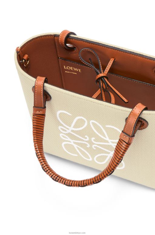 Loewe jakarlı ve dana derisinden mini anagram tote çanta 02600128 kadınlar ekru/ten rengi