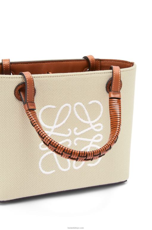 Loewe jakarlı ve dana derisinden mini anagram tote çanta 02600128 kadınlar ekru/ten rengi