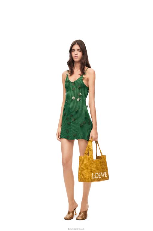 Loewe orta boy rafya çanta 0260013 kadınlar okra