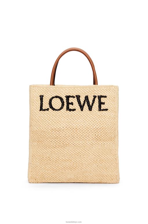 Loewe rafyada standart a4 tote çanta 0260075 kadınlar doğal/siyah
