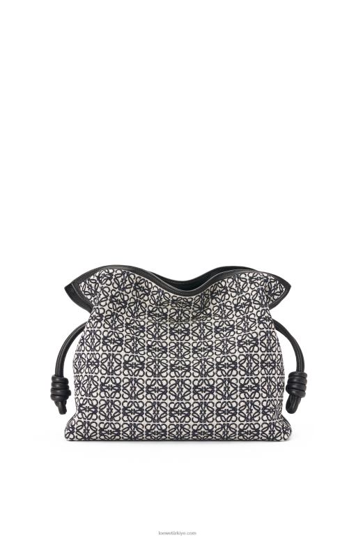 Loewe anagram jakarlı ve dana derisinden flamenko debriyajı 02600543 kadınlar lacivert/siyah