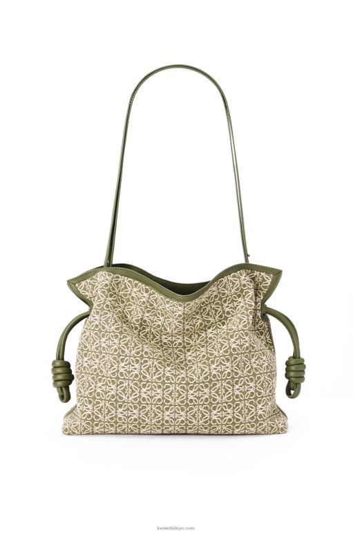 Loewe anagram jakarlı ve dana derisinden flamenko debriyajı 02600607 kadınlar yeşil/avokado yeşili