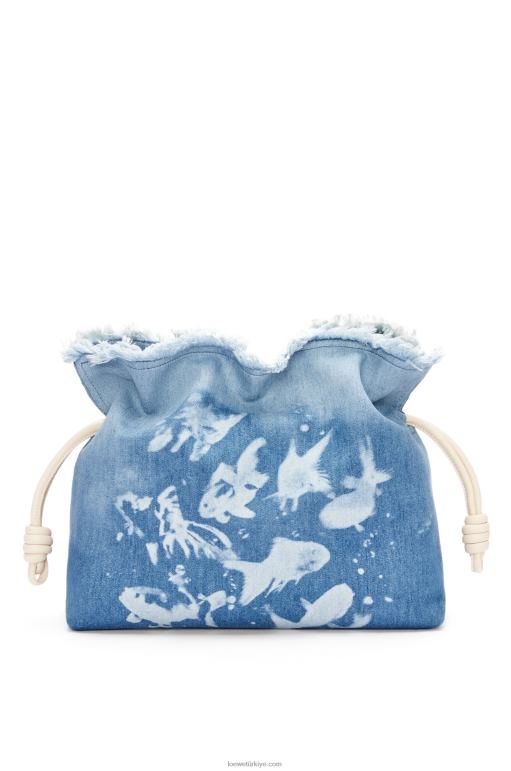 Loewe denimde büyük flamenko debriyajı 02600391 kadınlar açık mavi/fildişi