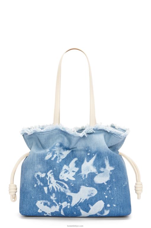 Loewe denimde büyük flamenko debriyajı 02600391 kadınlar açık mavi/fildişi