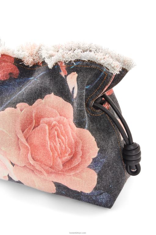 Loewe denimde güllü flamenko debriyajı 02600389 kadınlar siyah