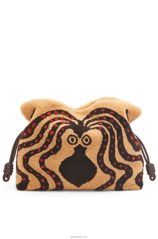 Loewe yünlü xl flamenko debriyajı 02600466 kadınlar bej/çikolata