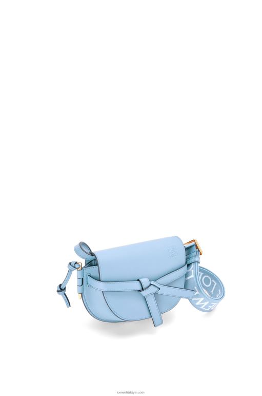 Loewe Yumuşak dana derisi ve jakarlı mini kapı ikili çanta 02600194 kadınlar tozlu mavi