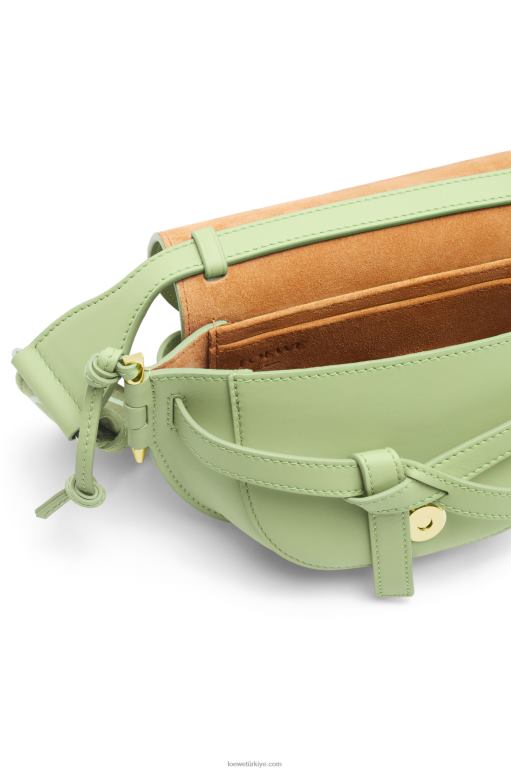 Loewe Yumuşak dana derisi ve jakarlı mini kapı ikili çanta 02600232 kadınlar açık soluk yeşil