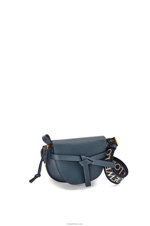 Loewe Yumuşak dana derisi ve jakarlı mini kapı ikili çanta 02600268 kadınlar oniks mavisi