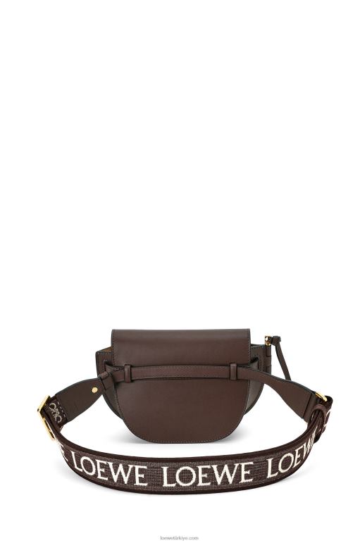 Loewe Yumuşak dana derisi ve jakarlı mini kapı ikili çanta 02600319 kadınlar çikolata