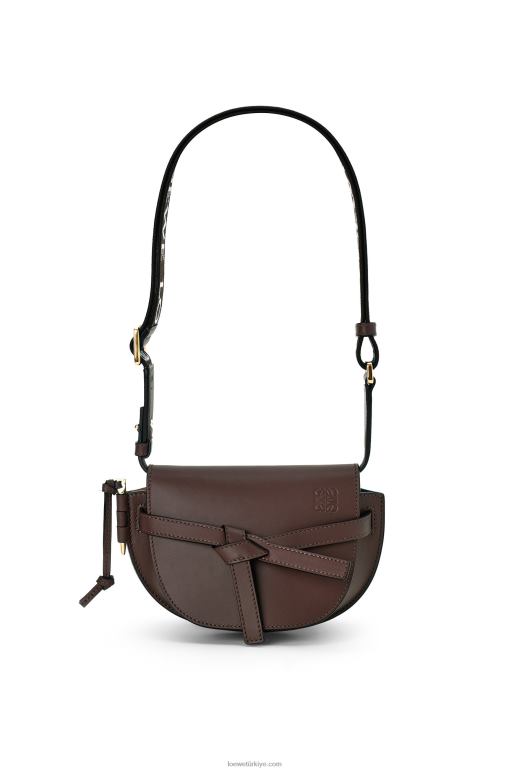 Loewe Yumuşak dana derisi ve jakarlı mini kapı ikili çanta 02600319 kadınlar çikolata