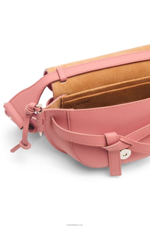 Loewe Yumuşak dana derisi ve jakarlı mini kapı ikili çanta 02600554 kadınlar şeftali çiçeği