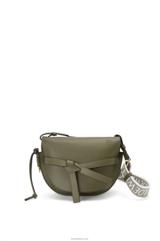 Loewe yumuşak dana derisi ve jakarlı küçük kapı çantası 02600256 kadınlar sonbahar yeşili