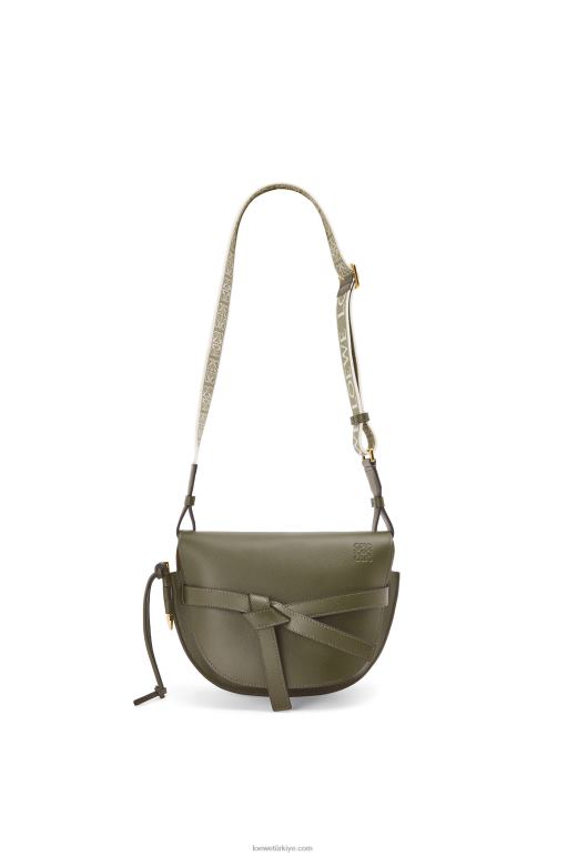 Loewe yumuşak dana derisi ve jakarlı küçük kapı çantası 02600256 kadınlar sonbahar yeşili
