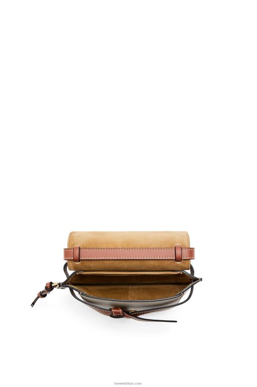 Loewe yumuşak dana derisinden mini kapı ikili çanta 02600238 kadınlar kehribar/açık gri/pas rengi