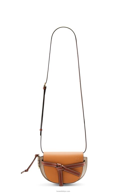 Loewe yumuşak dana derisinden mini kapı ikili çanta 02600238 kadınlar kehribar/açık gri/pas rengi