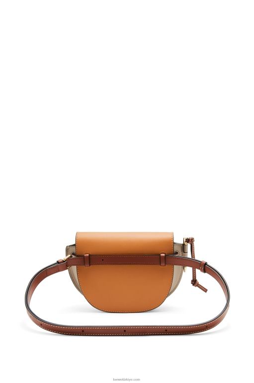 Loewe yumuşak dana derisinden mini kapı ikili çanta 02600238 kadınlar kehribar/açık gri/pas rengi