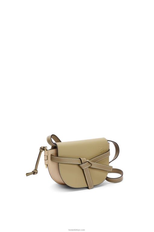 Loewe yumuşak dana derisinden mini kapı ikili çanta 02600240 kadınlar kil yeşili/tozlu bej