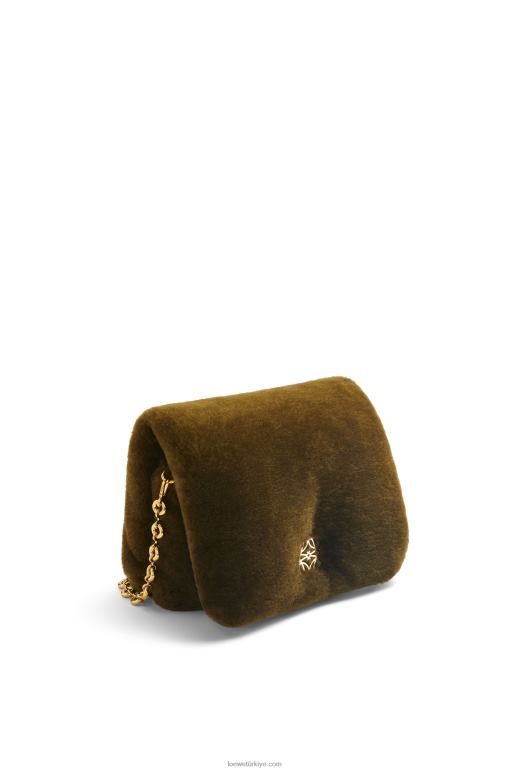 Loewe kürklü kirpi goya çanta 02600468 kadınlar haki yeşil