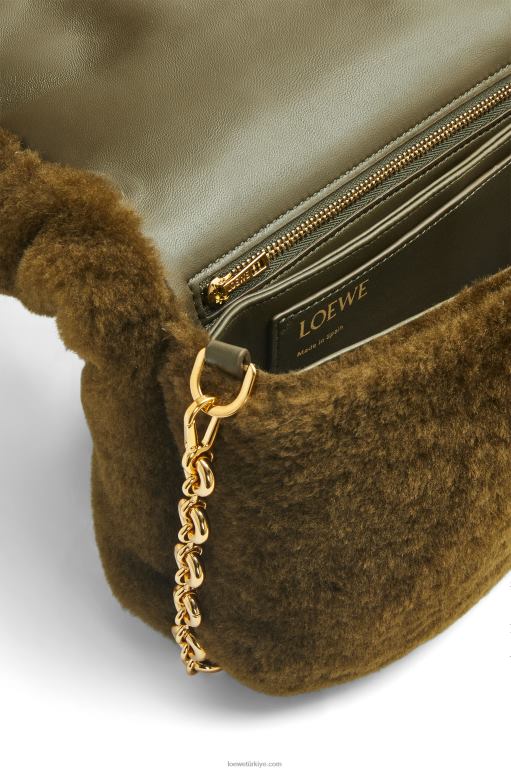 Loewe kürklü kirpi goya çanta 02600468 kadınlar haki yeşil