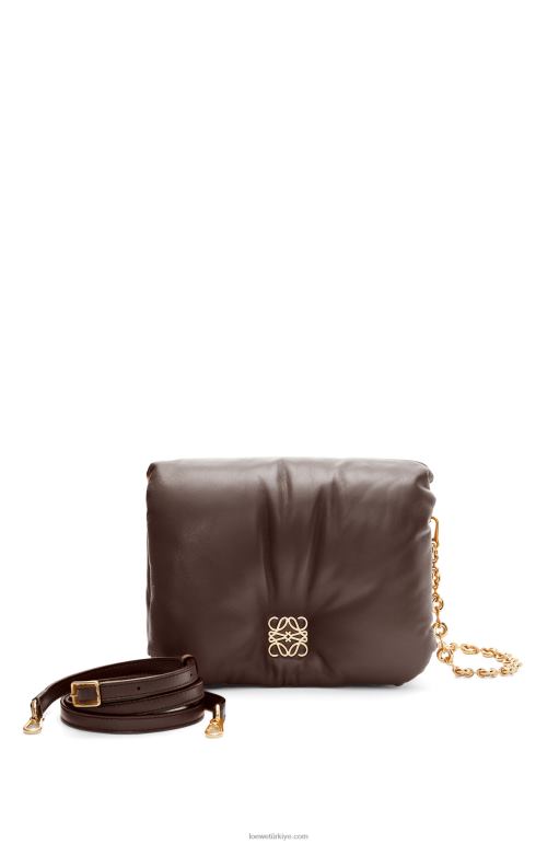 Loewe parlak napa kuzu derisinden kirpi goya çantası 02600383 kadınlar bitter çikolata