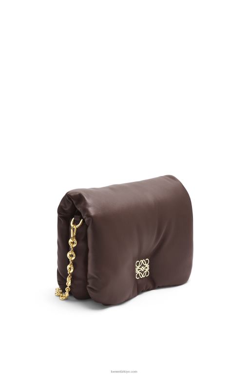 Loewe parlak napa kuzu derisinden kirpi goya çantası 02600383 kadınlar bitter çikolata