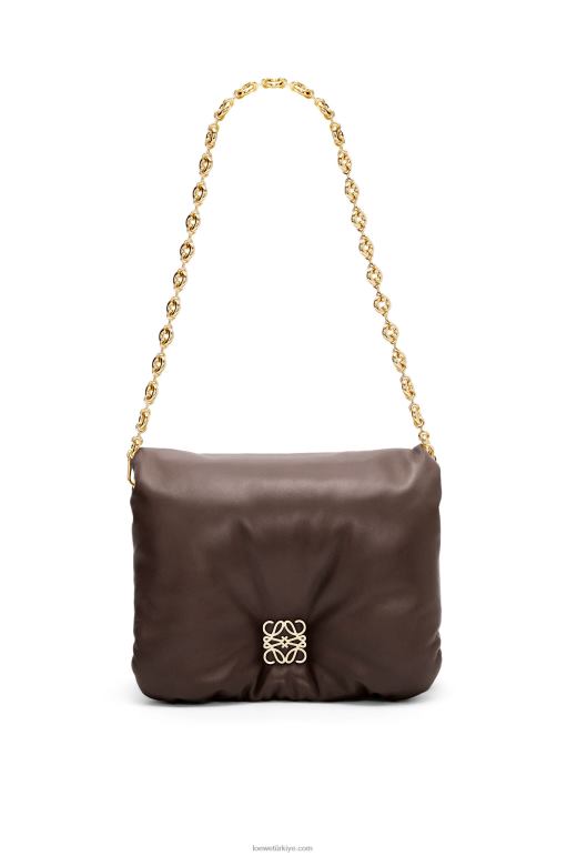 Loewe parlak napa kuzu derisinden kirpi goya çantası 02600383 kadınlar bitter çikolata
