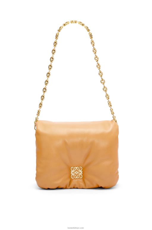 Loewe parlak napa kuzu derisinden kirpi goya çantası 02600387 kadınlar deve