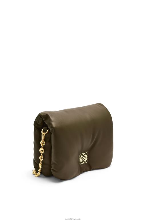 Loewe parlak napa kuzu derisinden kirpi goya çantası 02600465 kadınlar koyu haki yeşil
