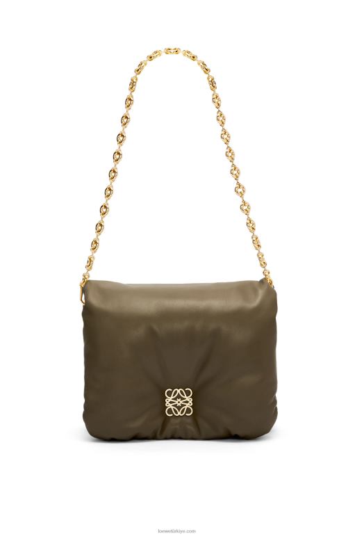 Loewe parlak napa kuzu derisinden kirpi goya çantası 02600465 kadınlar koyu haki yeşil