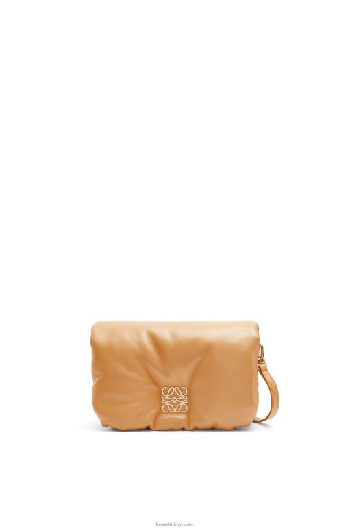 Loewe parlak napa kuzu derisinden mini kirpi goya çantası 02600245 kadınlar deve