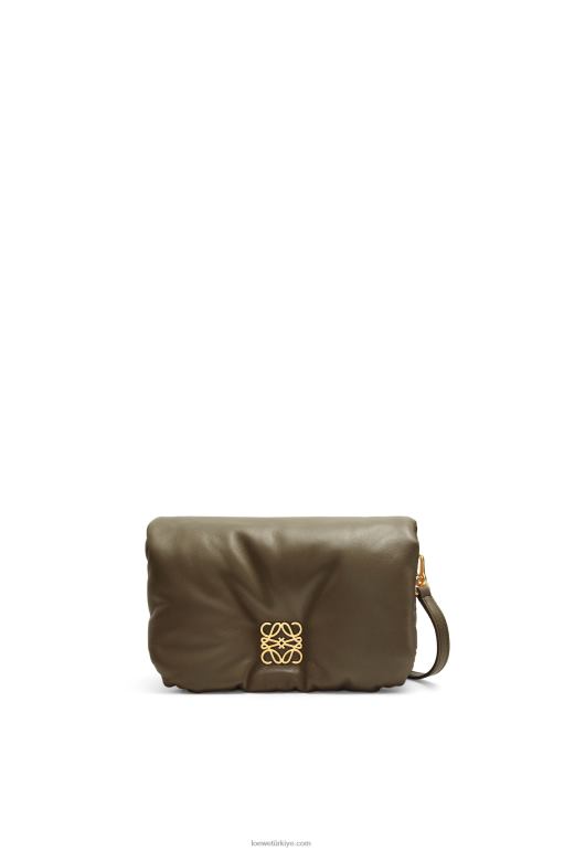 Loewe parlak napa kuzu derisinden mini kirpi goya çantası 02600246 kadınlar koyu haki yeşil