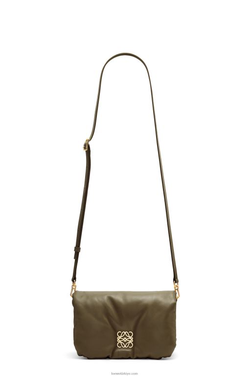 Loewe parlak napa kuzu derisinden mini kirpi goya çantası 02600246 kadınlar koyu haki yeşil