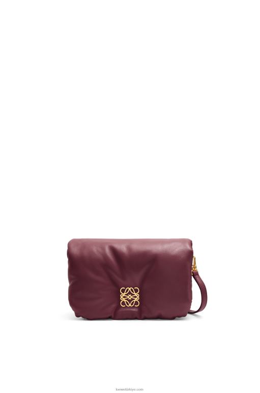 Loewe parlak napa kuzu derisinden mini kirpi goya çantası 02600251 kadınlar bordo