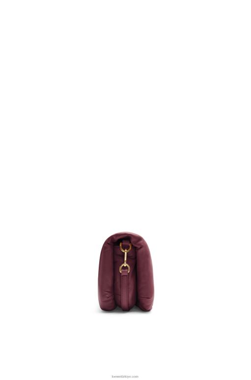 Loewe parlak napa kuzu derisinden mini kirpi goya çantası 02600251 kadınlar bordo