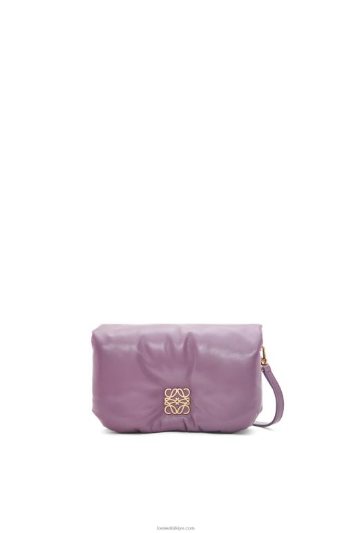 Loewe parlak napa kuzu derisinden mini kirpi goya çantası 02600322 kadınlar lavanta