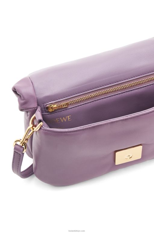 Loewe parlak napa kuzu derisinden mini kirpi goya çantası 02600322 kadınlar lavanta